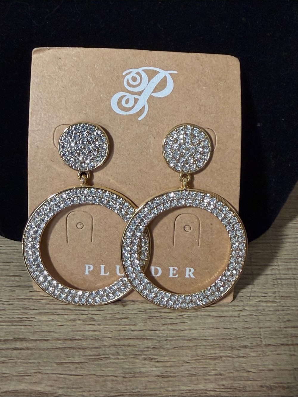 Plunder Gold Crystal Circle Drop Earrings - Clear Sparkle